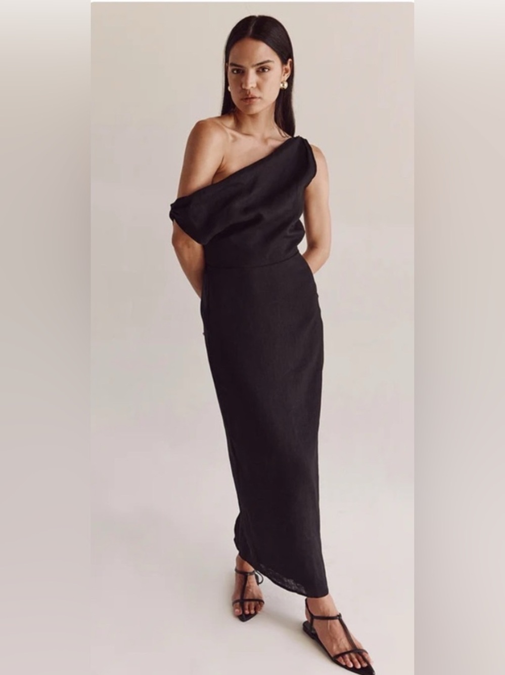 DISSH Cass Midi Black Linen Asymmetrical Long Dress Size 6 formal dress